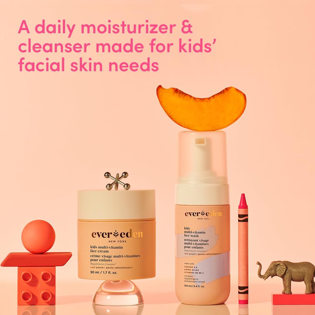 Evereden Kids Face Wash – Gentle Multi-Vitamin Cleanser with Cool Peach Scent, Non-Toxic & Hypoallergenic Skin Care for Kids 3+, 3.4 fl oz