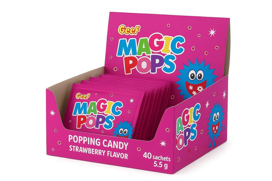 Geef Magic Pops Strawberry Popping Candy – Fizzy Fun Candy Box (40 Sachets, 220g, Imported)