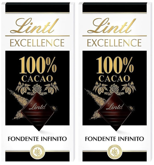 Biteza Lindts Excellence 100% Cacao Dark Chocolate Bars, 50g Each (Pack of 2)