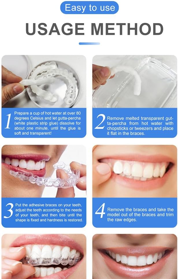 Snap-On Veneers for Men & Women – Moldable False Teeth Replacement Kit with Grinding Guard, Natural Look Temporary Dentures