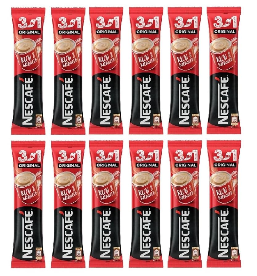 Nescafe 3 in 1 Original Instant Coffee | 12 Sachets x 17.5g | Creamy & Rich Powder Mix (Imported, Vegetarian)