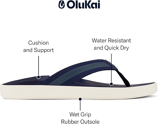 OLUKAI Leeward Men's Beach Sandals – Quick-Dry, Water-Friendly Flip Flops with Arch Support & All-Day Comfort