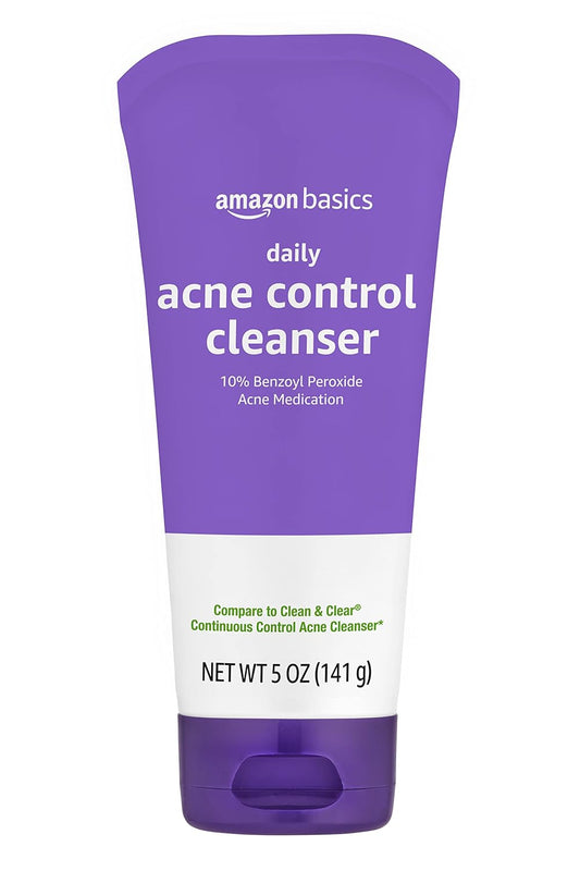 Amazon Basics Acne Cleanser Face Wash | Daily Control with 10% Benzoyl Peroxide | Maximum Strength Acne Treatment