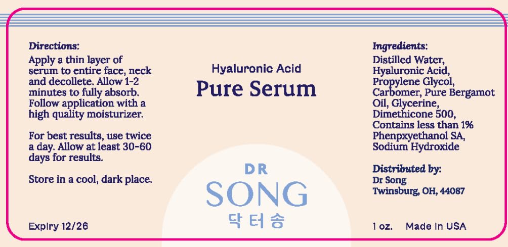 Dr. Song Pure Hyaluronic Acid Serum – Korean Anti-Aging Moisturizer for Face (1 Fl Oz)