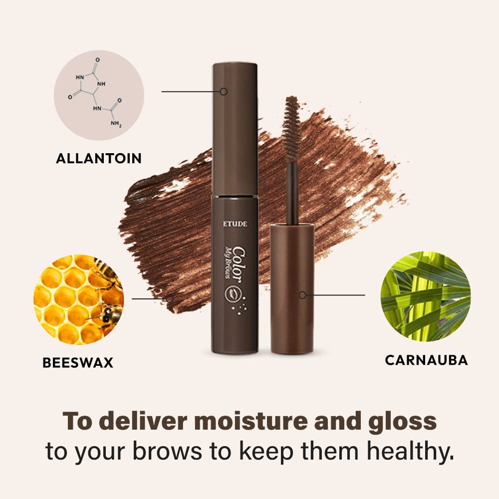 ETUDE Color My Brows – Natural 3D Brow Mascara with Beeswax & Carnauba Wax | Long-Lasting, Moisturizing, Smudge-Free Eyebrow Tint (Rich Brown)
