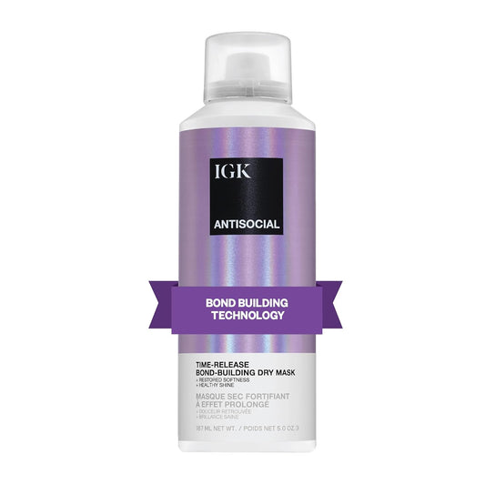 IGK Antisocial Overnight Bond-Building Dry Hair Mask – No-Rinse Leave-In Repair Treatment for Damaged Hair