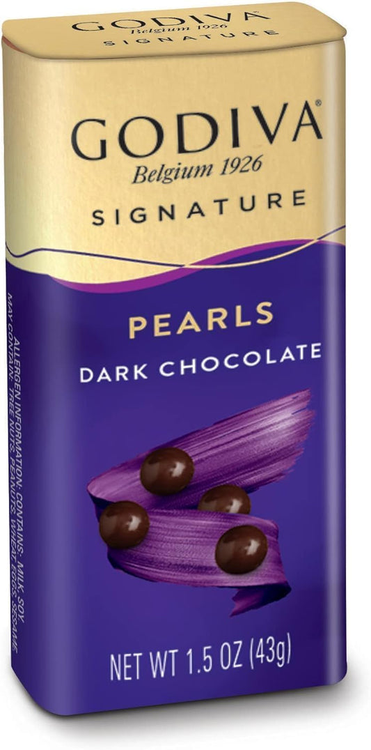 Godiva Signature Dark Chocolate Pearls – Belgian Gourmet Treat in Gift Tin (43g)