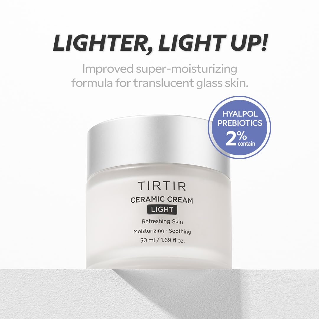 TIRTIR Ceramic Cream Light | Lightweight Korean Face Moisturizer for Hydration & Glass Skin | 50ml