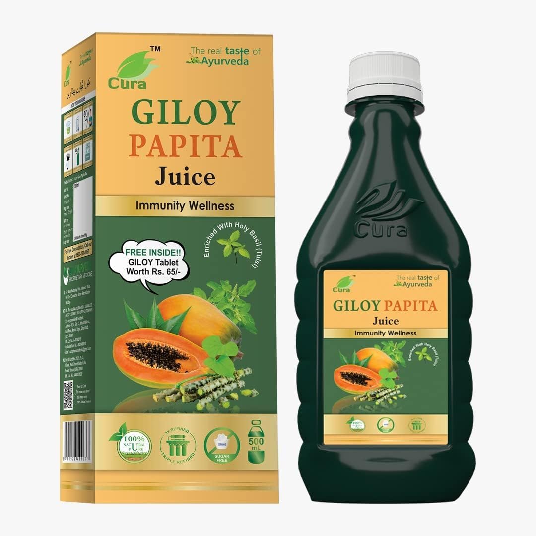 Cura Giloy Papita Ras – Pack of 2 (500ml Each) | Ayurvedic Juice for Immunity & Wellness