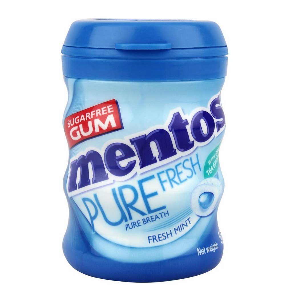 Mentos Pure Fresh Mint Chewing Gum – Sugar Free Gum Bottle (56g, 50 Pieces) | Long-Lasting Freshness & Breath Purifier | Vegetarian