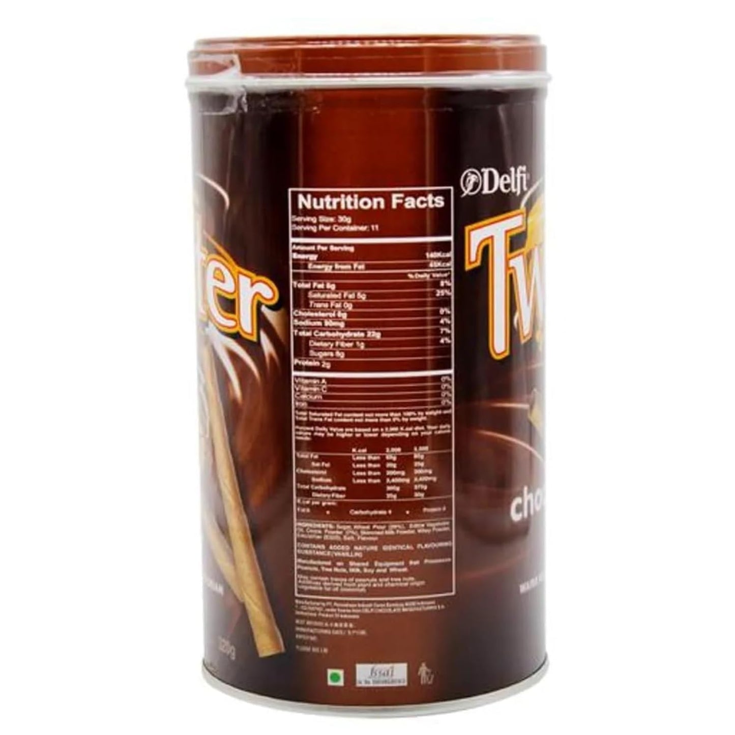Delfi Twister Chocolate Wafer Rolls 320g Tin – Imported Crispy Wafer with Creamy Chocolate