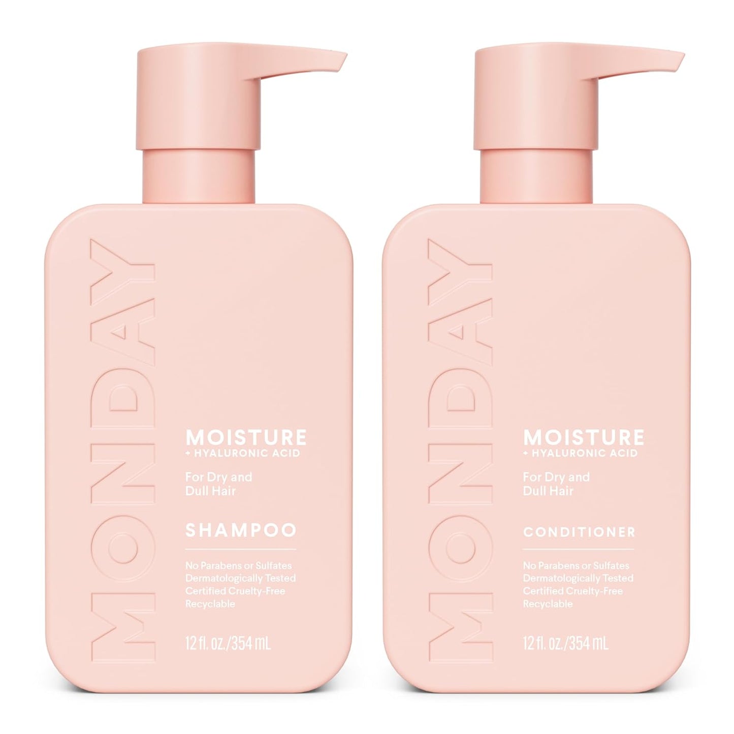 MONDAY Haircare Moisture Shampoo & Conditioner Set – Hydrating Hair Care with Coconut Oil, Shea Butter & Hyaluronic Acid (12 fl oz, 2-Pack)
