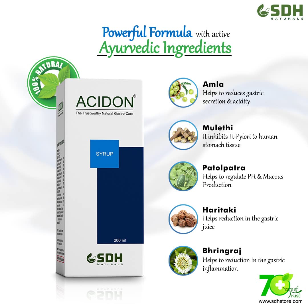 SDH Naturals ACIDON Syrup (Pack of 2) – Ayurvedic Relief for Acidity, Gas & Ulcer Protection – 200 ml Each