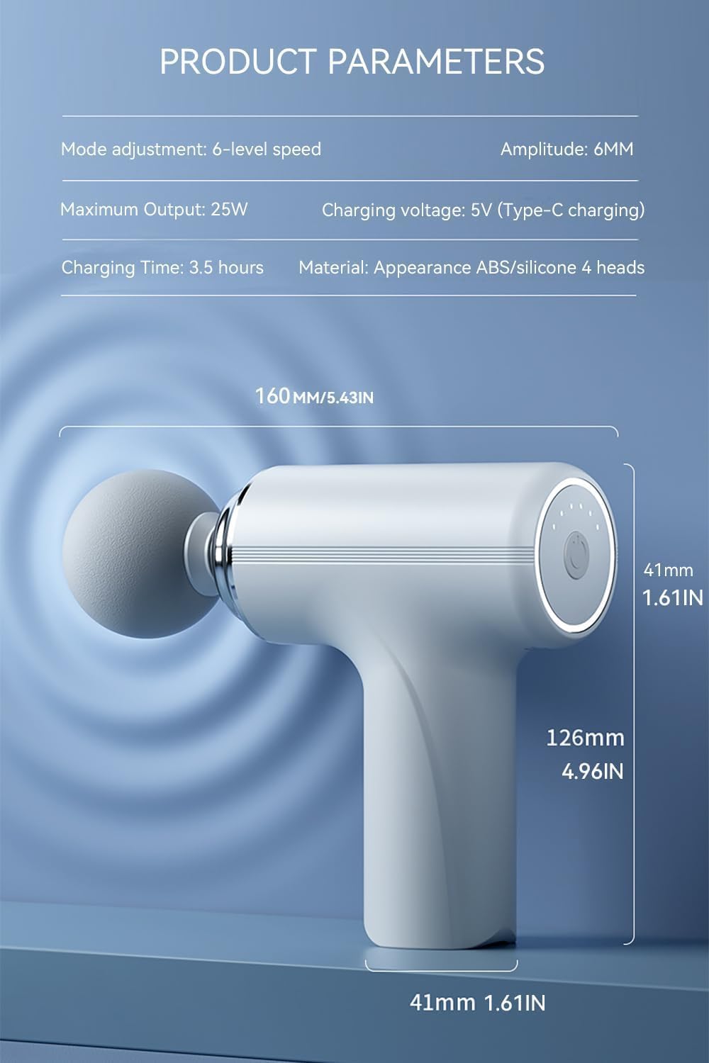 MG-203 Massage Gun | 6-Speed Deep Tissue Percussion Massager with 4 Heads | 3200 RPM, 2400mAh Battery & Type-C Charging (Multi-Colour, Portable)