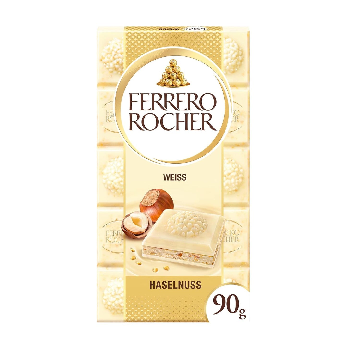 Ferrero Rocher White Chocolate Bar with Hazelnut | Creamy & Crunchy Premium Chocolate | 90 g (Imported)