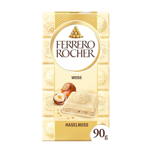 Ferrero Rocher White Chocolate Bar with Hazelnut | Creamy & Crunchy Premium Chocolate | 90 g (Imported)