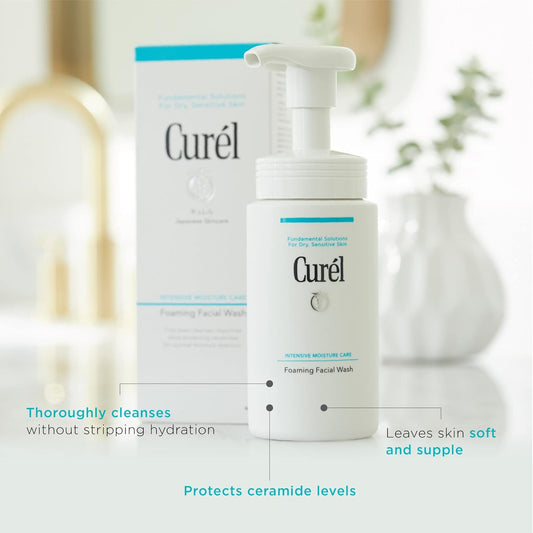 Curel Foaming Face Wash for Sensitive Skin – Hydrating, pH-Balanced Daily Cleanser, Fragrance-Free, 5oz