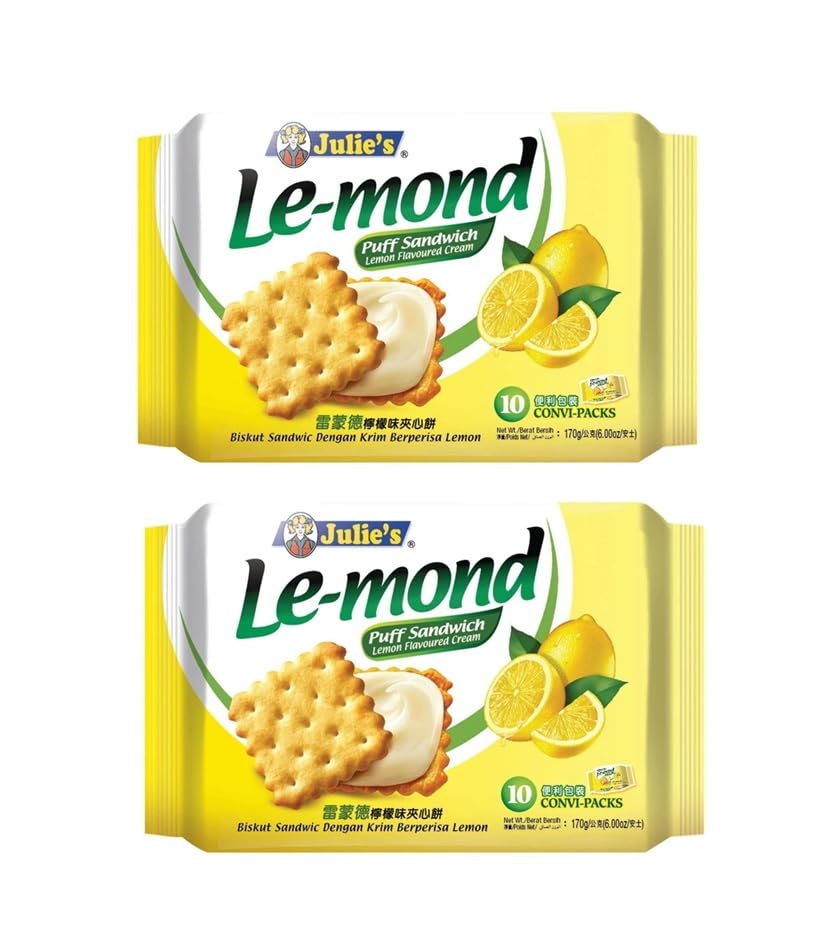Julie's Le-mond Lemon Puff Sandwich Biscuits 170g x 2 Packs (340g) | Cream-Filled Lemon Crackers | Imported from Malaysia