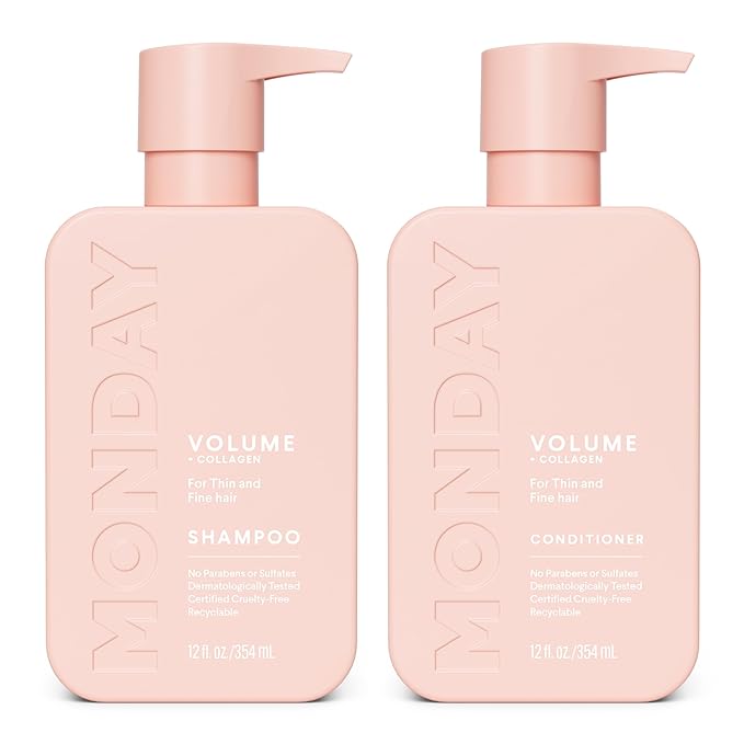 MONDAY Haircare Volume Shampoo & Conditioner Set – For Thin, Fine & Oily Hair – With Coconut Oil, Ginger Extract & Vitamin E – 12 fl oz Each, 2 Pack