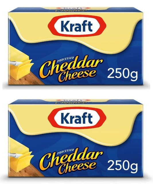 Kraft Cheddar Cheese Block – Smooth & Creamy Processed Cheese for Cooking & Snacking (2 x 250g, Imported)