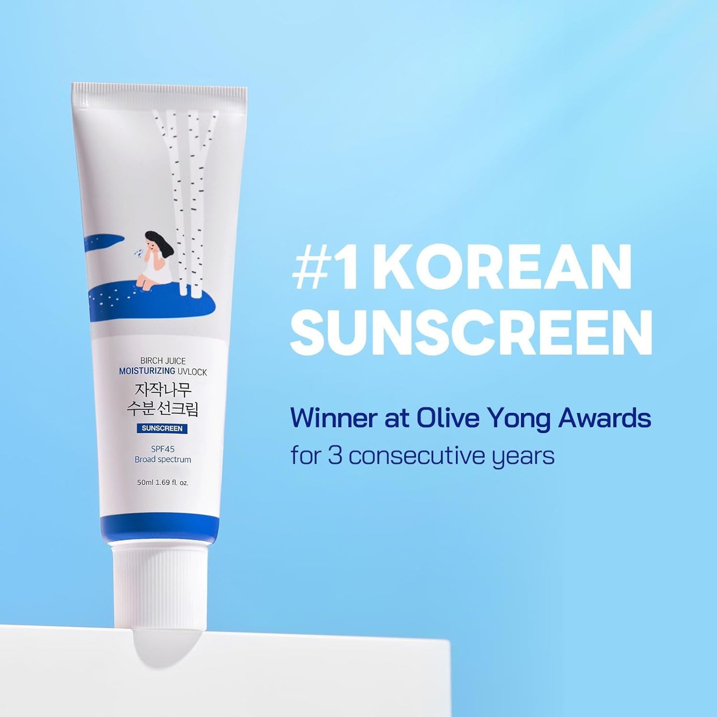 ROUND LAB Birch Juice Moisturizing UV LOCK SPF 45 – Lightweight Korean Sunscreen with Hydration, No White Cast, Oil-Free Daily Sun Protection (1.69 fl oz)