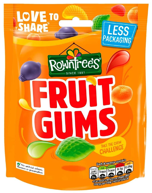 Nestlé Rowntree’s Fruit Gums – Chewy Assorted Fruit-Flavoured Candy | 120g Resealable Pouch (Imported, Vegetarian)