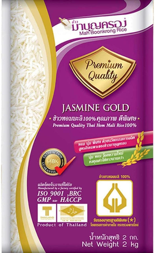Mah Boonkrong Thai Jasmine Gold Rice – Premium Hom Mali Fragrant Long Grain (2Kg × 3 Pack, Product of Thailand)