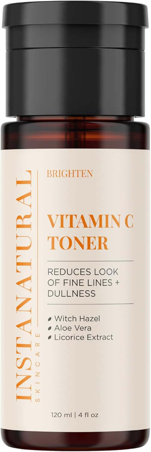 InstaNatural Vitamin C Face Toner – Brightening & Anti-Aging Toner with Witch Hazel, Lavender & Geranium Oils – Balances pH, Reduces Fine Lines & Wrinkles – 4 fl oz