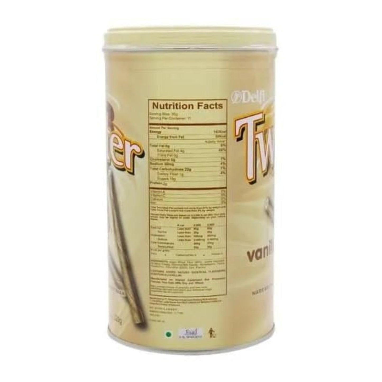Delfi Twister Wafer Rolls – Vanilla Cream Filled Crunchy Biscuits 320g Tin (Imported from Malaysia)