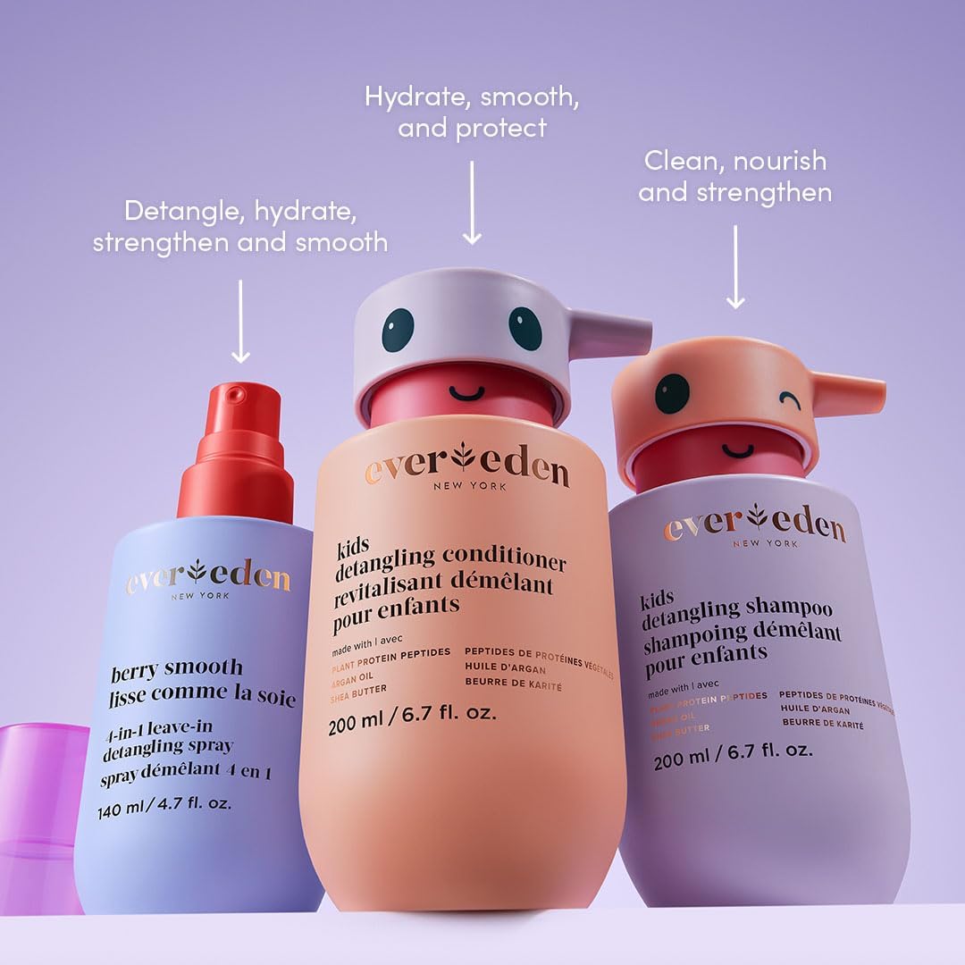 Evereden Kids Haircare Set – Gentle Detangling Shampoo & Conditioner with Plant Protein & Argan Oil | Vegan, Tear-Free & Sulfate-Free (Ages 3+)t