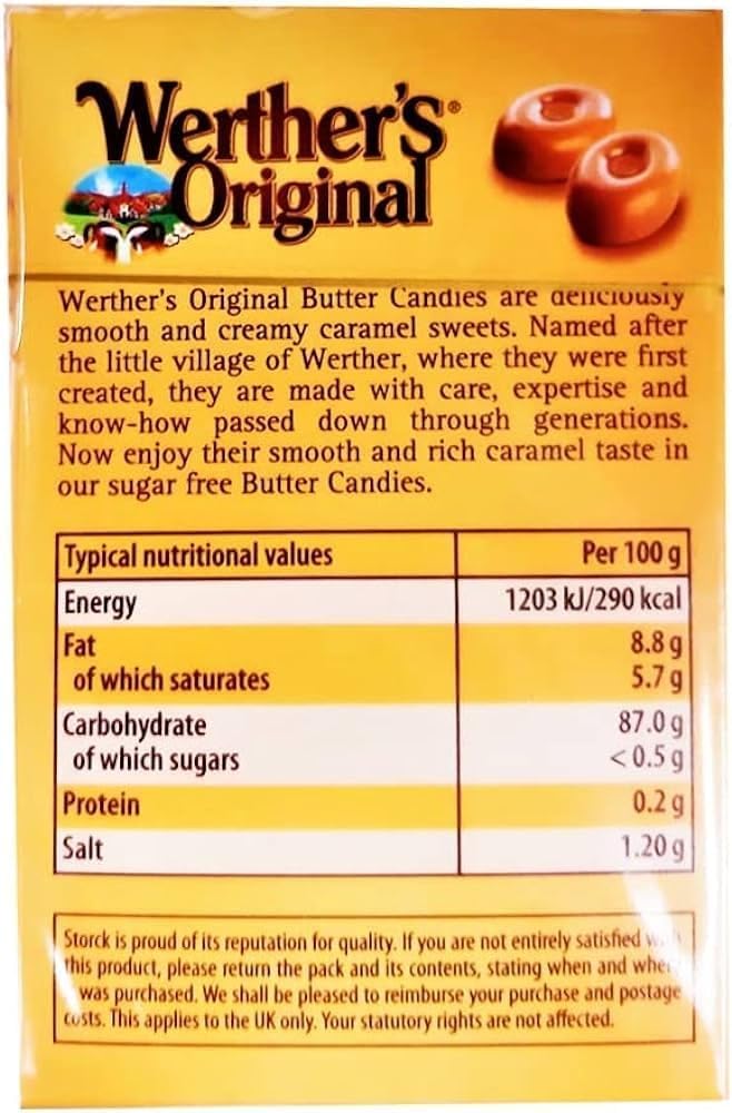 Werther’s Original Sugar Free Chocolate Flavour Candy – Creamy German Treat, 42g Pocket Pack