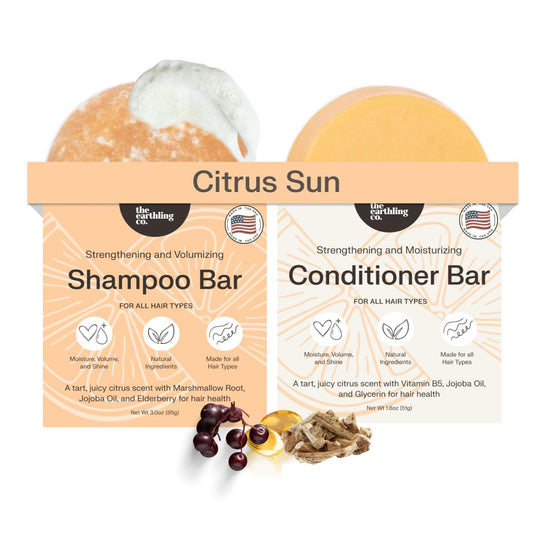The Earthling Co. Shampoo & Conditioner Bar Set | Strengthen, Volumize & Nourish Hair with Natural Ingredients | Sulfate & Paraben-Free (Citrus Sun)