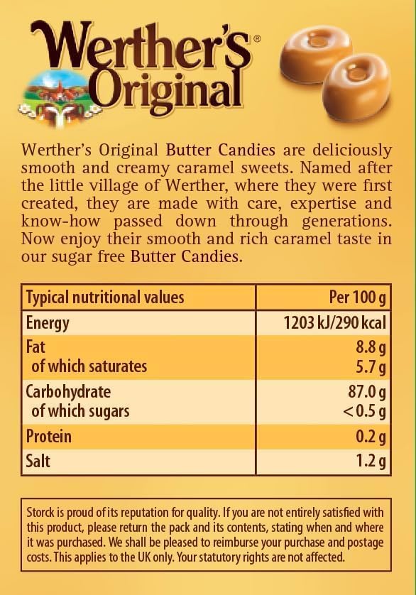 Werther’s Original Sugar-Free Butter Candies – Rich Caramel Flavour, 42g Pocket Pack (Imported from Germany)