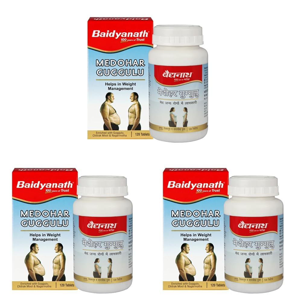 Baidyanath Medohar Guggulu Tablets, Enriched with Guggulu, Chitrakmool and Nagarmotha- 120 Tab (Pack of 1)