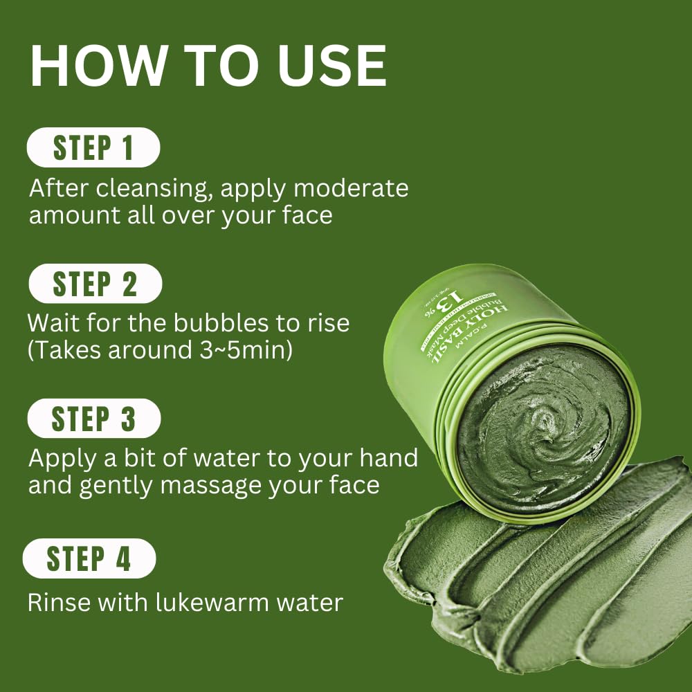P.CALM Holy Basil Bubble Deep Mask | Clay to Bubble Wash-Off Pack for Blackheads & Pore Cleansing | Korean Skincare 90g / 3.17 oz