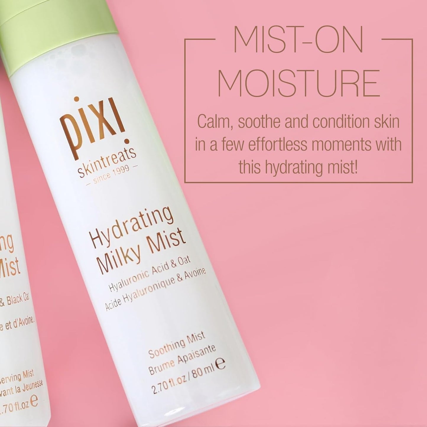 Pixi Beauty Milky Mist – Hydrating Face Spray with Hyaluronic Acid & Black Oat Extract – Lightweight Moisturizer for Dry & Sensitive Skin – Cruelty-Free – 2.7 fl oz