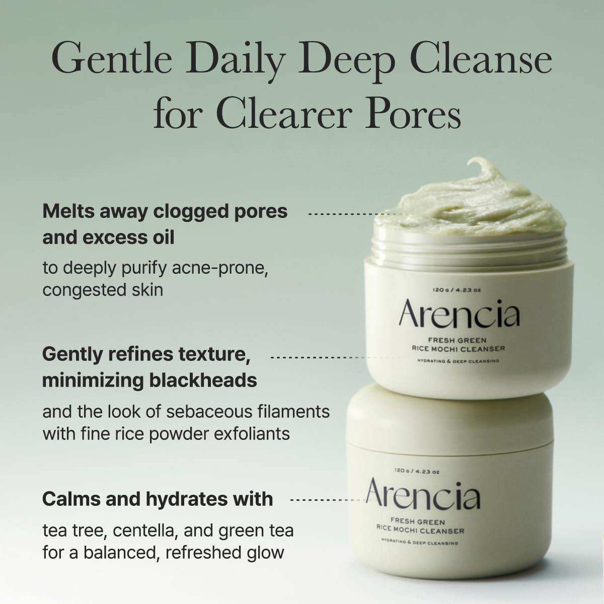 Korean Rice Mochi Face Cleanser – 3-in-1 Brightening Mask, Foaming Cleanser & Gentle Scrub with Rice Water & Green Tea, 120g
