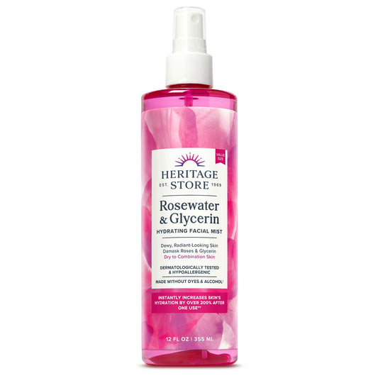 Heritage Store Rosewater & Glycerin Facial Mist – Hydrating & Refreshing Spray, 12oz