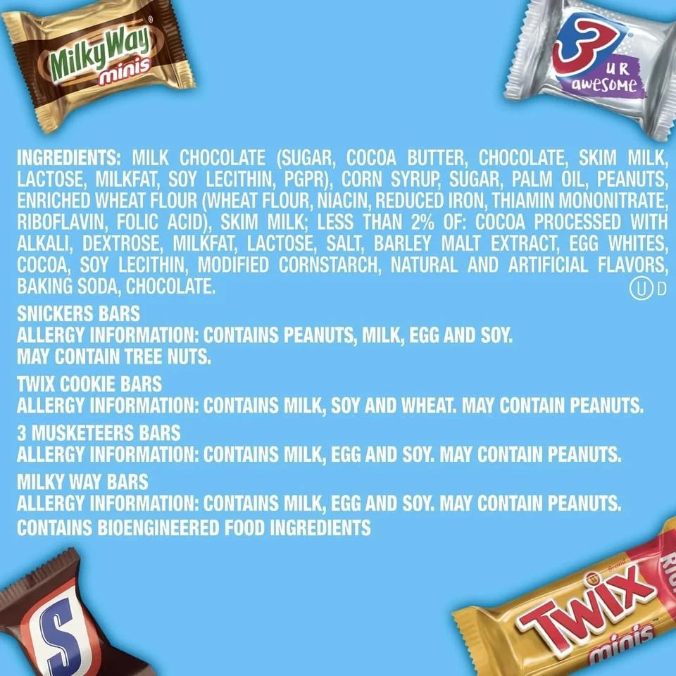 Marss Minis Chocolate Variety Pack – Snickers, Twix, Milky Way & 3 Musketeers – Sharing Size 235g (Imported, USA)