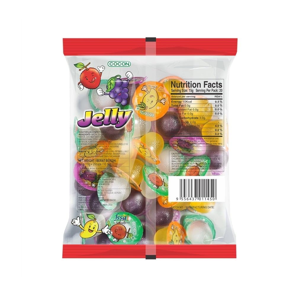 Cocon Jelly Mixed Fruit Flavour with Nata de Coco | Soft & Chewy Jelly Candy | 300g Pouch (Imported, Vegetarian)