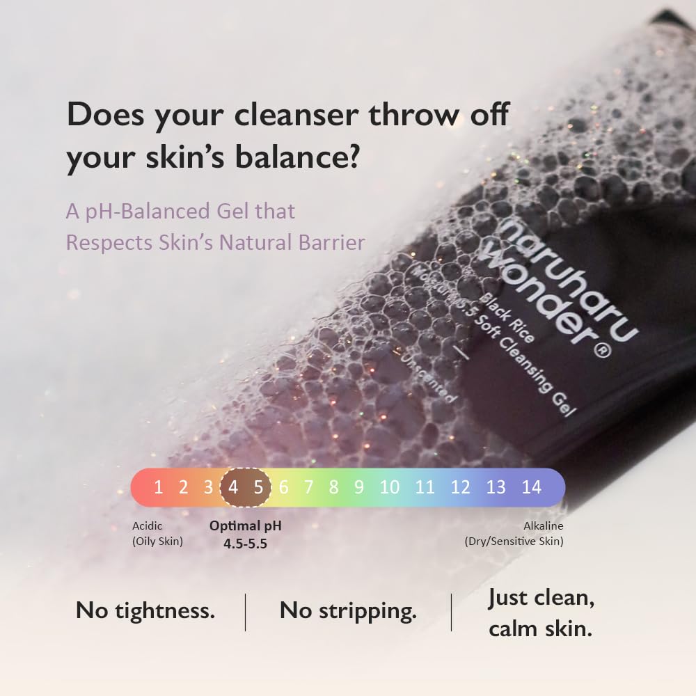 Haruharu Wonder Black Rice Moisture 5.5 Soft Cleansing Gel – Gentle Hydrating Korean Face Wash for Dry to Normal Skin, 3.4 fl oz