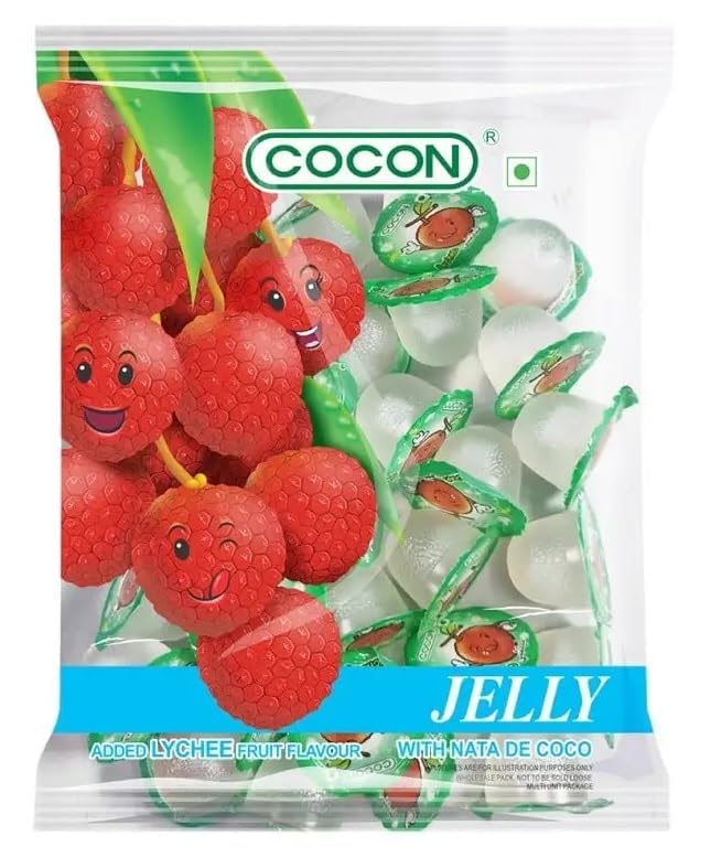 Cocon Jelly with Lychee Flavour & Nata de Coco | Chewy Tropical Jelly Candy | 300g Resealable Pack (Imported, Vegetarian)