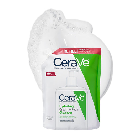 CeraVe Hydrating Cream-to-Foam Cleanser – 16 oz Refill, Makeup Remover & Face Wash for Dry Skin