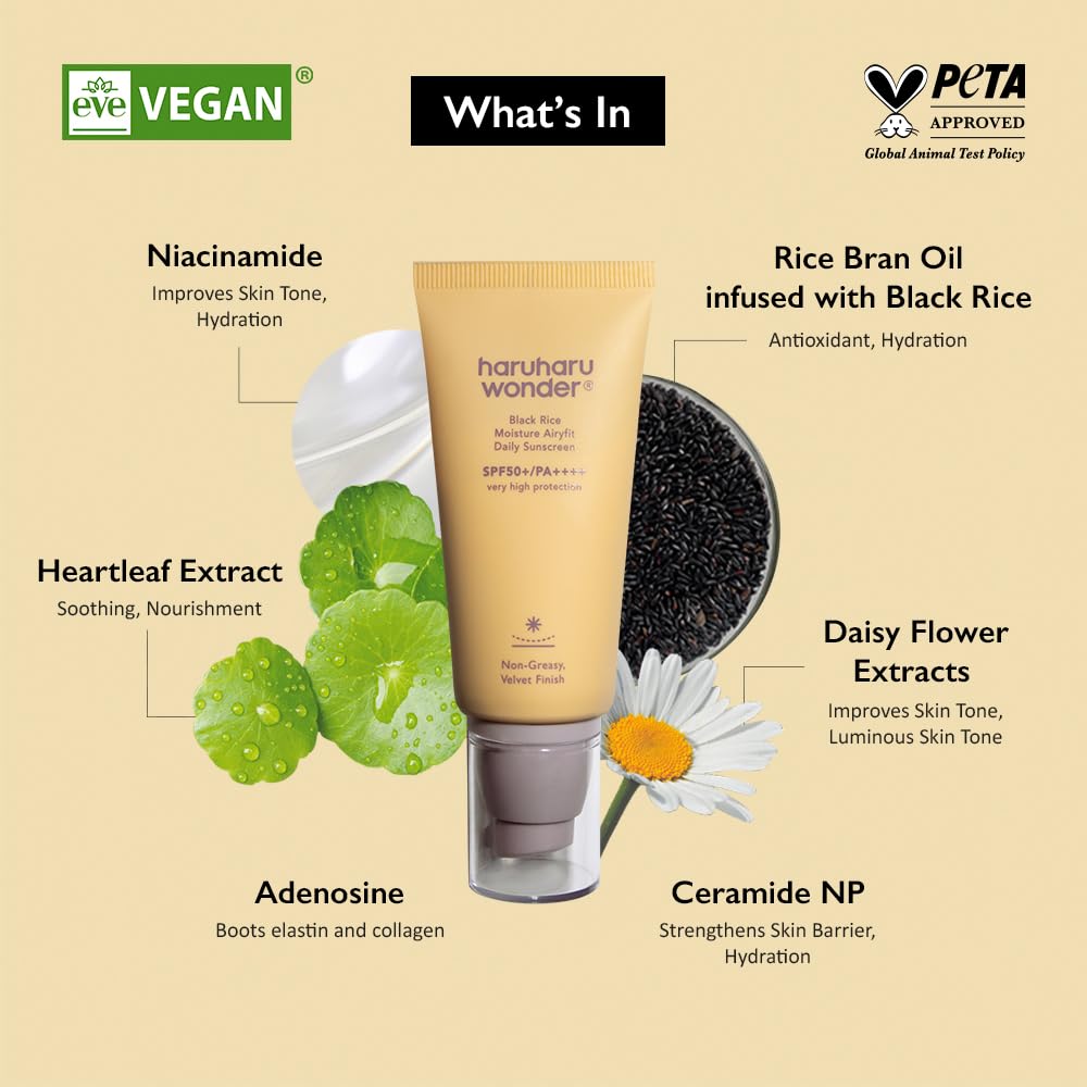 Haruharu Wonder Black Rice Moisture Airyfit Sunscreen SPF 50 – Lightweight, Hydrating & No White Cast (1.69 fl.oz)