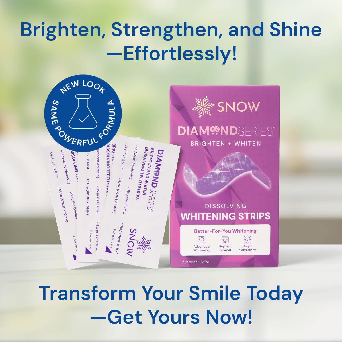 Snow Diamond Purple Dissolving Teeth Whitening Strips – Sensitive Safe, Instant Brightening, 42 Count