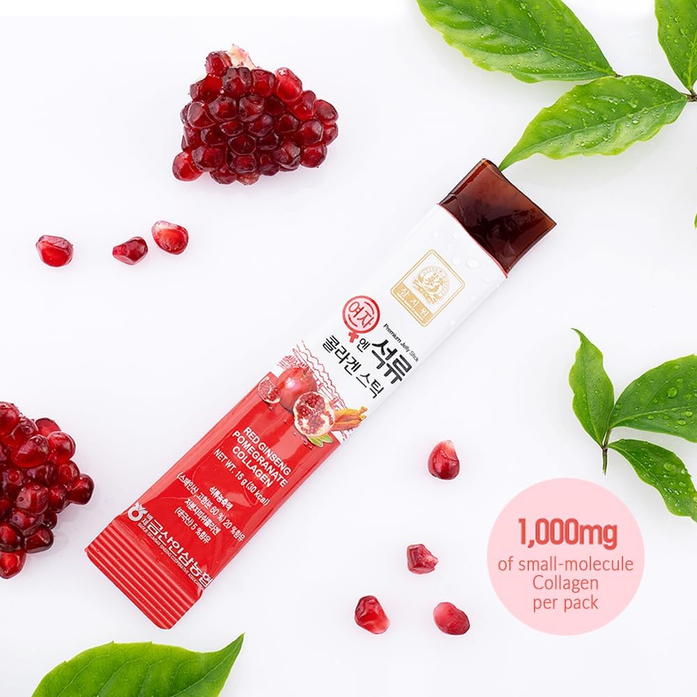 Baekje Geumsan Korean Pomegranate Collagen Jelly Stick – 5 Packs (30 Sticks Each) | Anti-Aging, Skin Hydration, Hair & Nail Support, Women’s Health Supplement