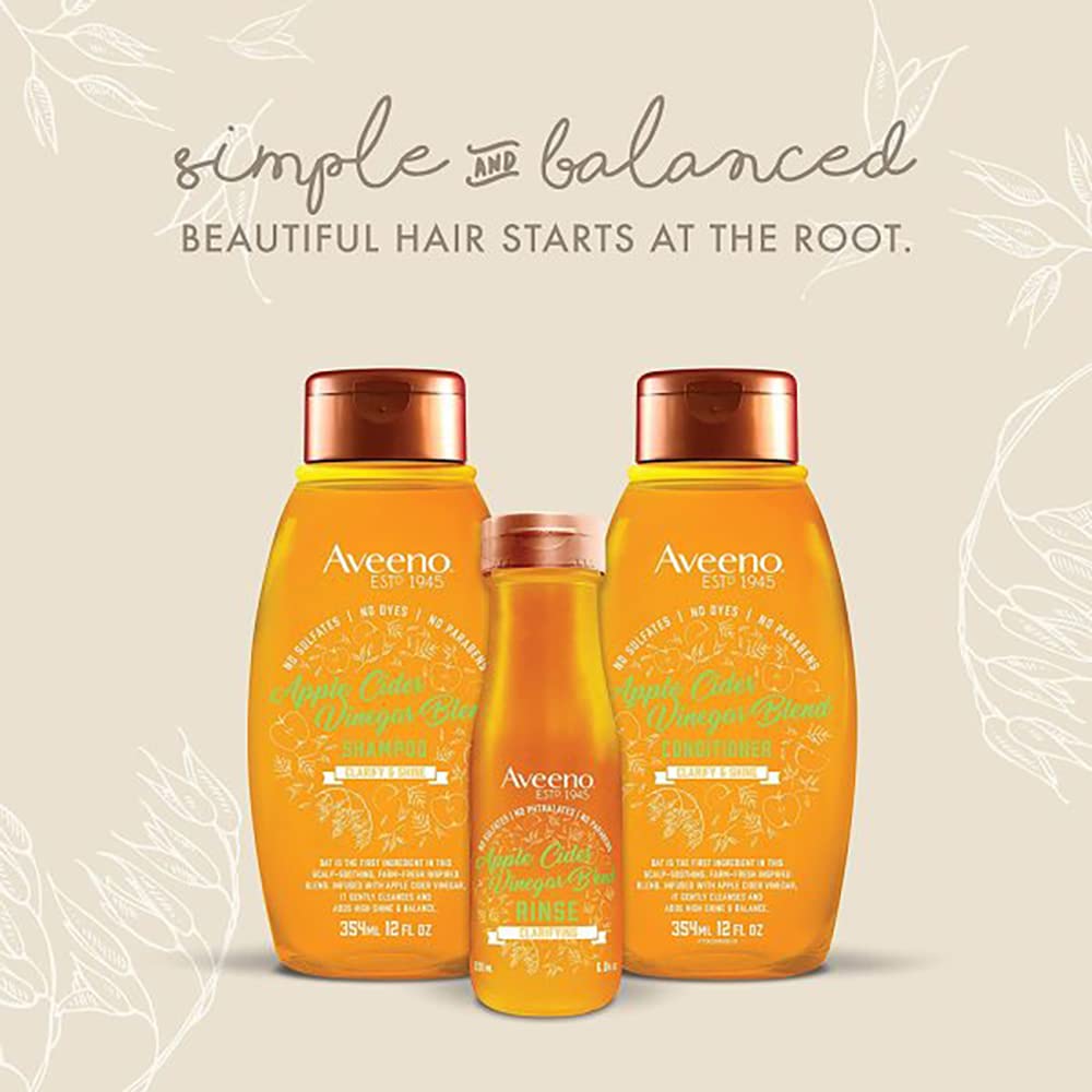 Aveeno Apple Cider Vinegar Shampoo & Conditioner Set | Clarifying, Nourishing & Shine Boost for Oily or Dull Hair | Paraben & Dye-Free (12 fl oz, 2-Pack)