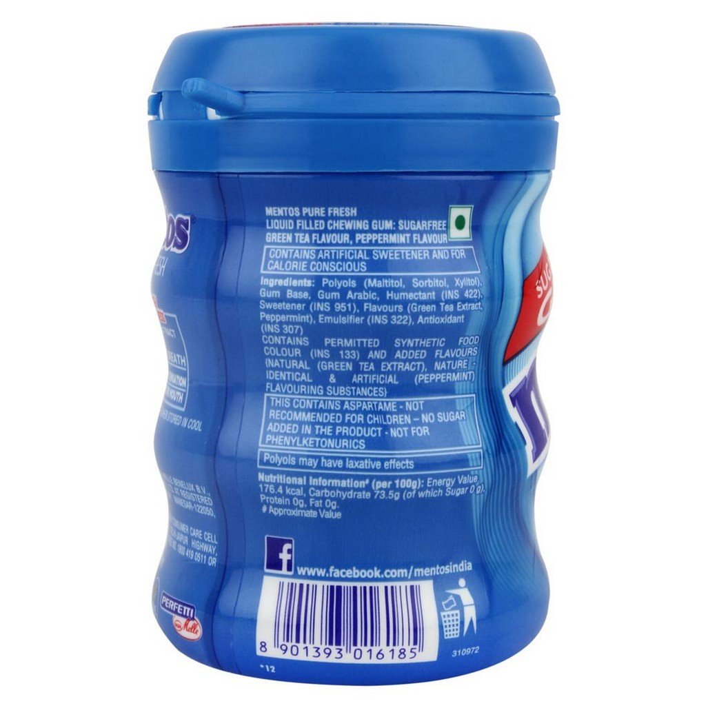 Mentos Pure Fresh Mint Chewing Gum – Sugar Free Gum Bottle (56g, 50 Pieces) | Long-Lasting Freshness & Breath Purifier | Vegetarian