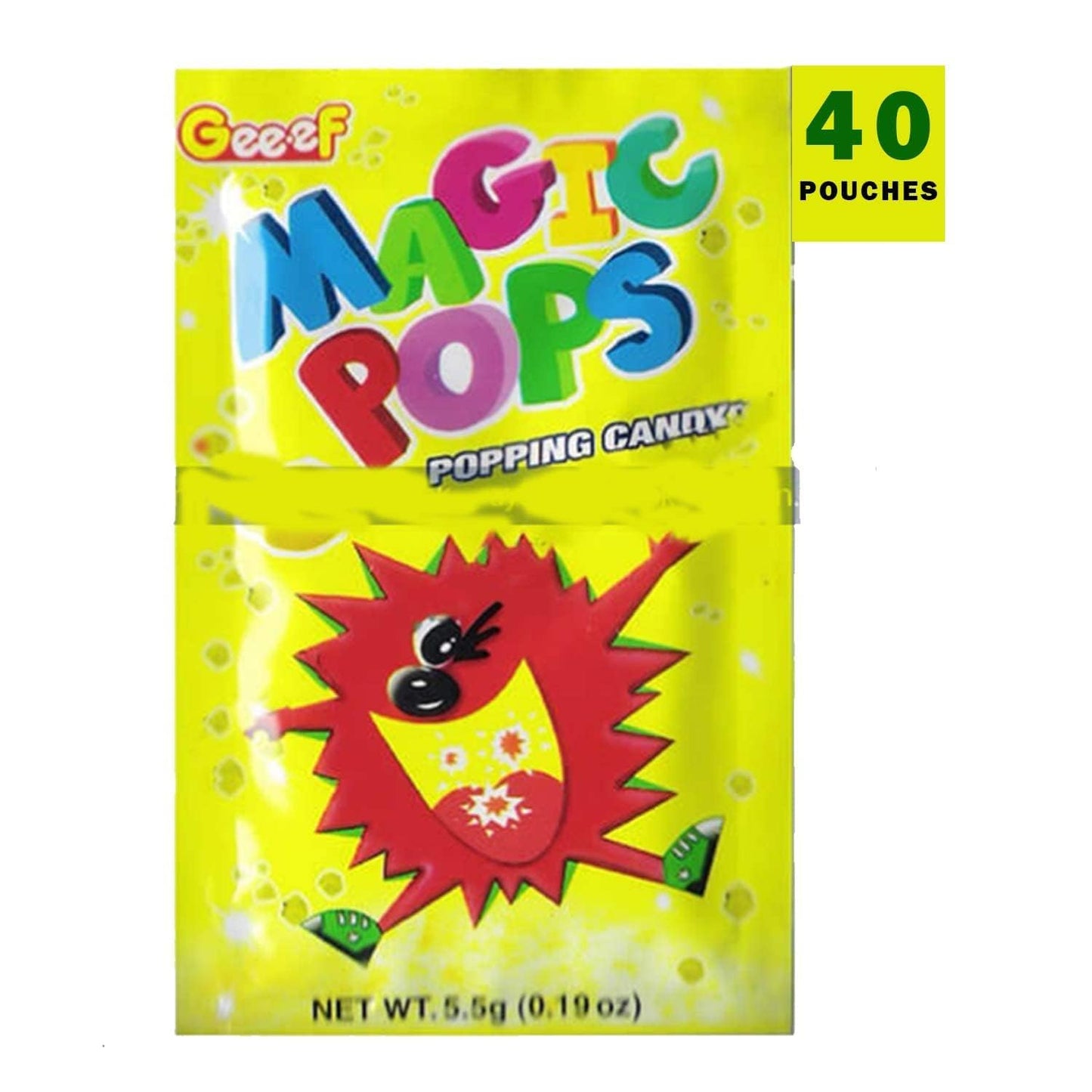 Geef Magic Pops Tangy Lemon Popping Candy – 40 Sachets (5.5g Each) | Fun Fizzy Crackling Candy for Kids & Parties (Imported, Vegetarian)