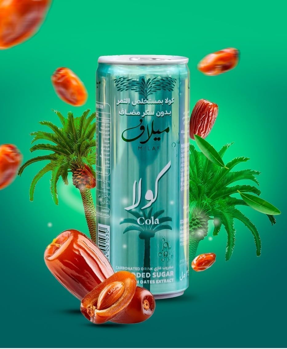 Milaf Colas – Carbonated Soft Drink with Natural Date Extract | No Added Sugar | 250ml Can (Pack of 6, Imported)